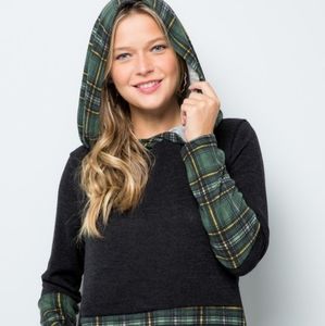 NWT Green Plaid & Black Hoodie
